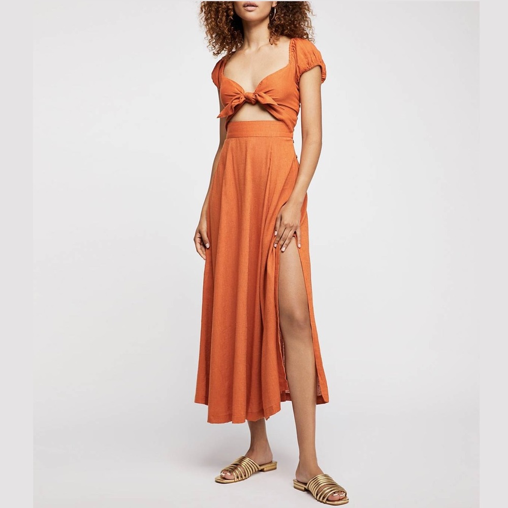 Free People Endless Summer “The Getaway” Orange Cutout Midi Dress